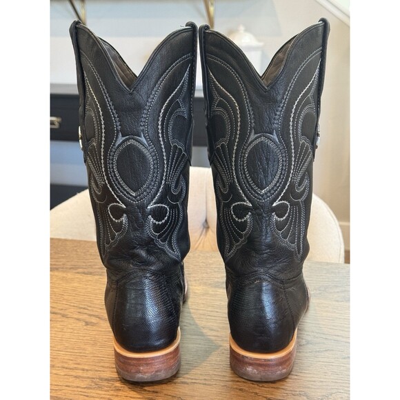Los Altos Genuine Lizard Teju Cowboy Boots Men’s Sz 7.5 Black Pull On Snip Toe - Picture 4 of 16